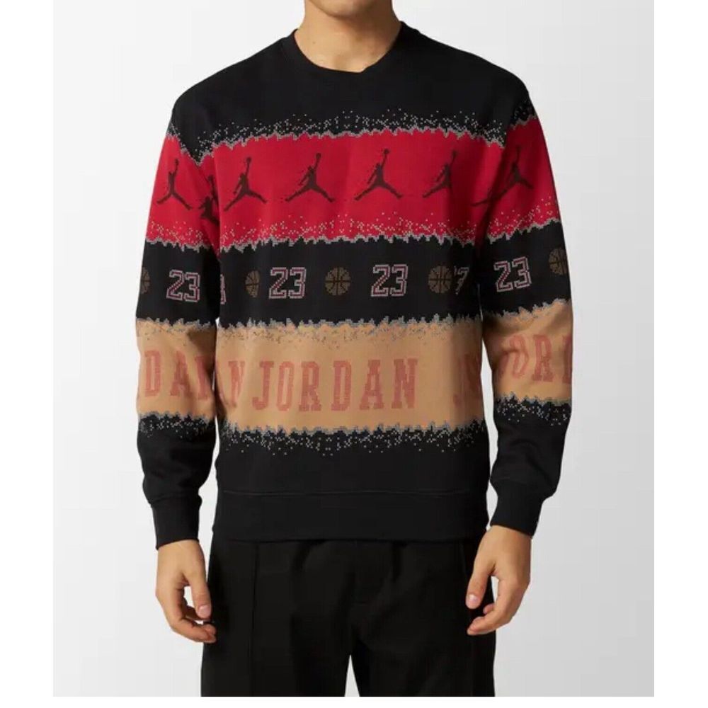 ✅Jordan Men's Festive Fleece Crew Christmas Sweatshirt Red Black FD7463-687 Sz L